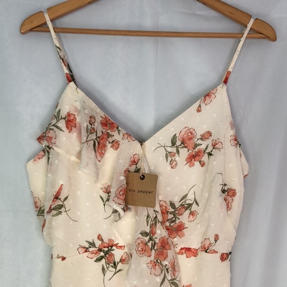 BLU PEPPER FLORAL RUFFLE HALTER MIDI DRESS SIZE L - Picture 3 of 13